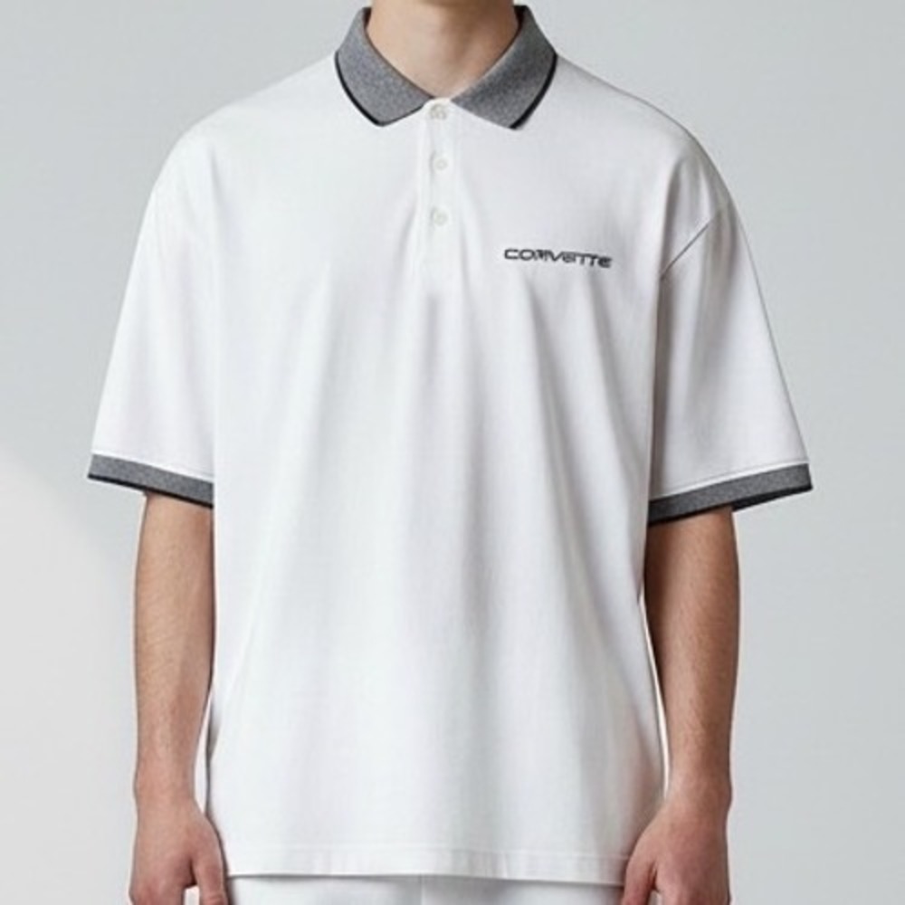 Devon & Jones Mens 2XL White Corvette Embroidered Cotton Polo Shirt dad auto